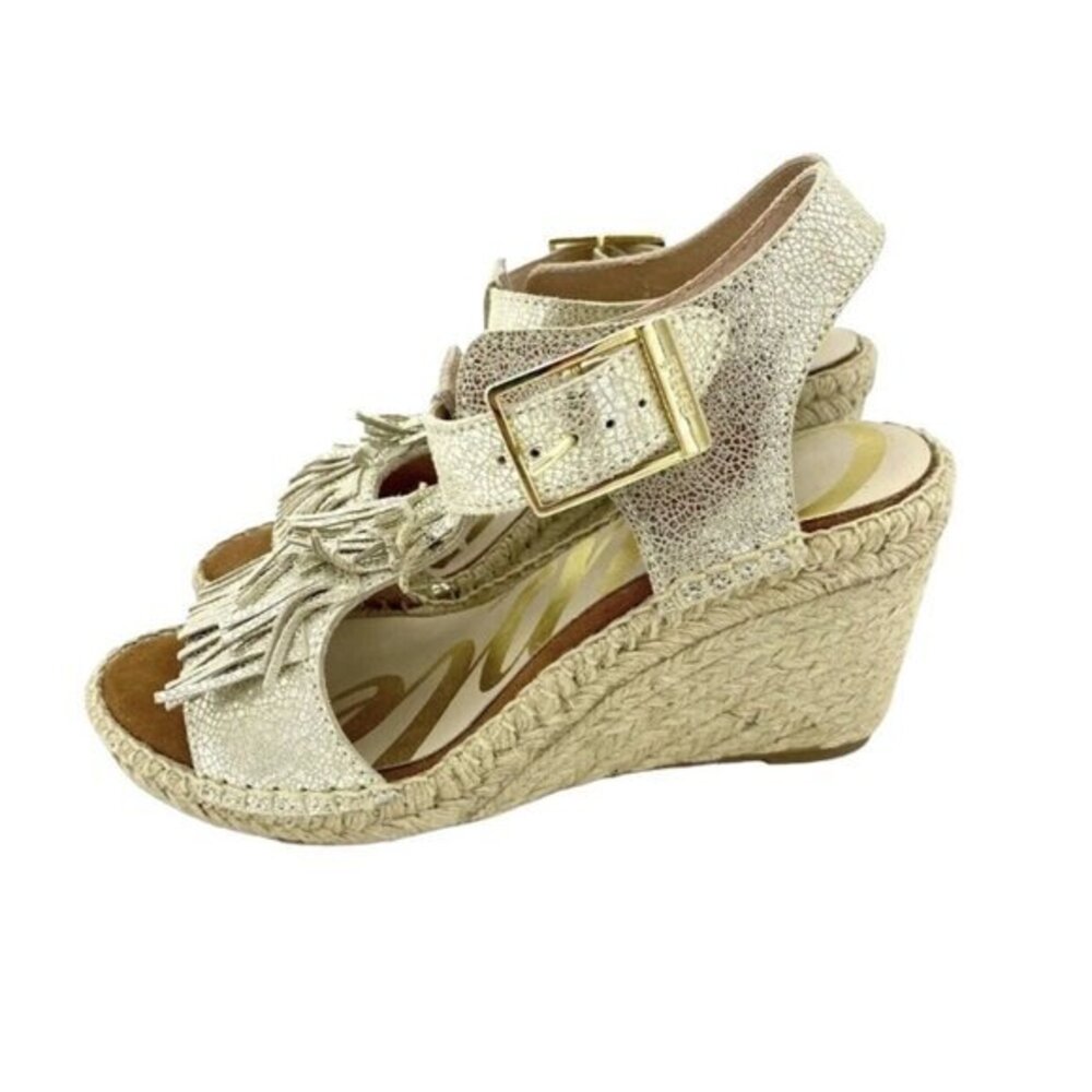 Cuple Gold Leather Espadrille Sandals Metallic Wedge Fringe SZ 37 EU 6.5 US NIB
